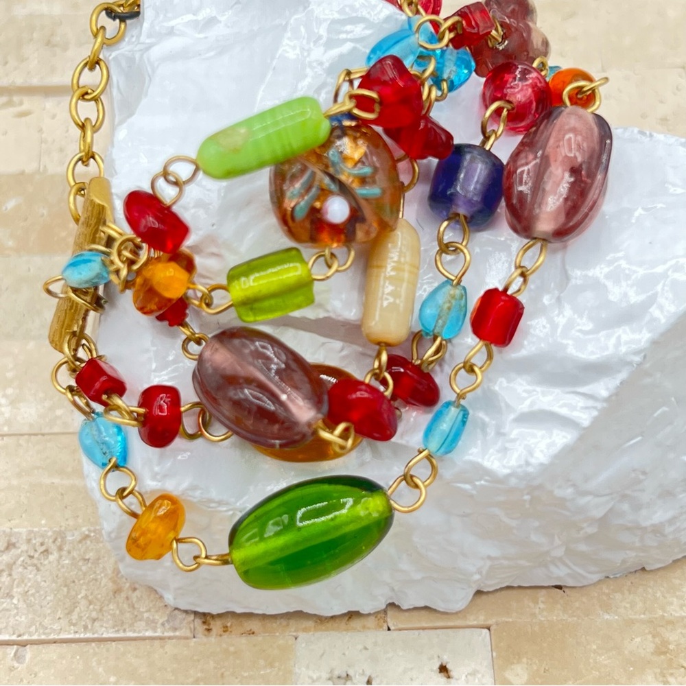Colorful 5 Strand Art Glass Vintage Estate Bracelet - Picture 4 of 8